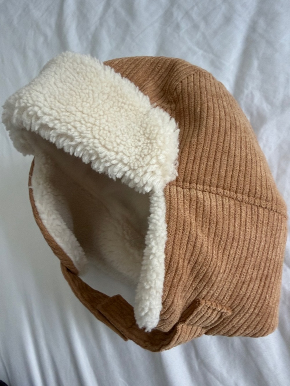 Kids Brown Corduroy Sherpa-Lined Trapear Hat 6-12months - Picture 3 of 6